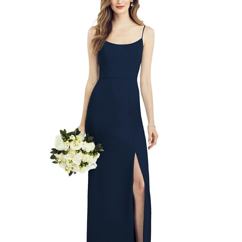 After Six 6822...Spaghetti Strap V-Back Crepe Gown...Midnight...Sz 2